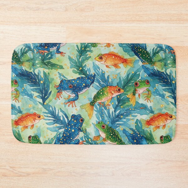Item preview, Blue Spotted Frogs and Golden Fish Pattern designed and sold by dcohea.