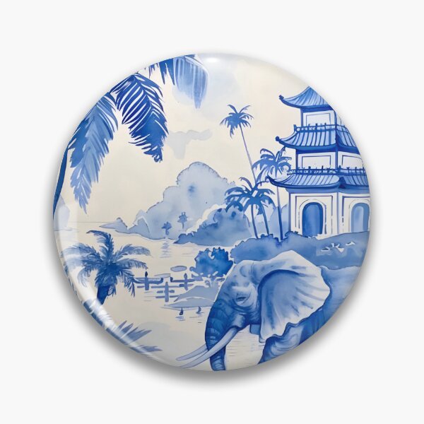 Item preview, Blue and white chinoiserie elephant designed and sold by SophieClimaArt.