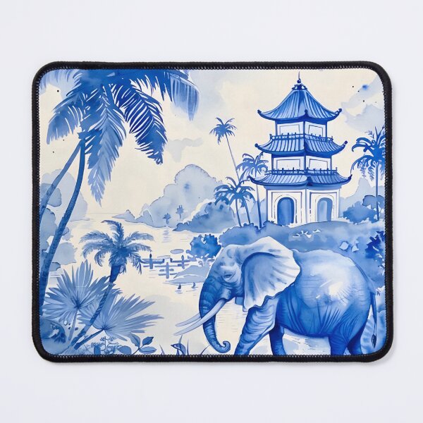 Item preview, Blue and white chinoiserie elephant designed and sold by SophieClimaArt.