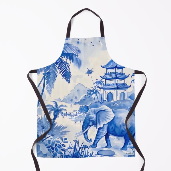 Item preview, Blue and white chinoiserie elephant designed and sold by SophieClimaArt.