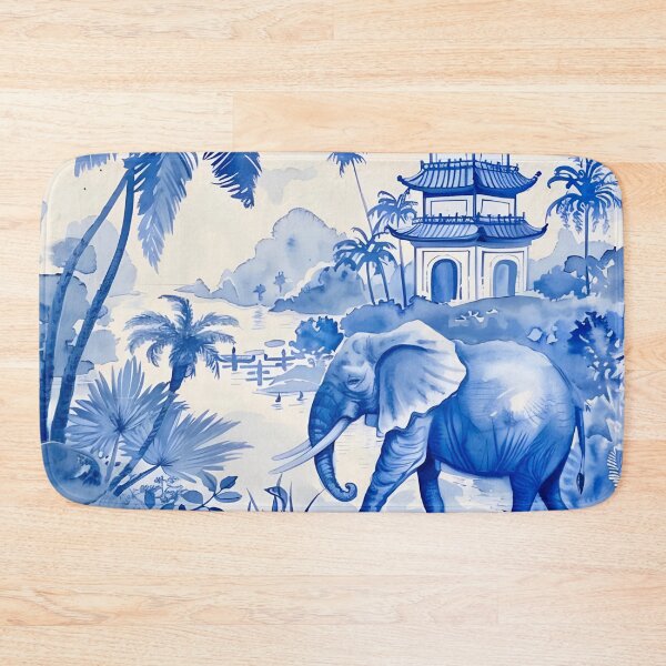 Item preview, Blue and white chinoiserie elephant designed and sold by SophieClimaArt.