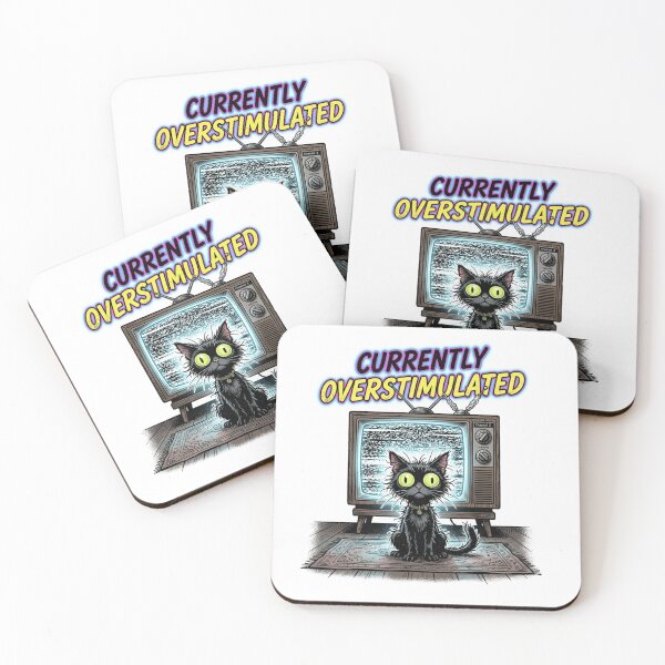 Item preview, Currently Overstimulated Please Stand By TV Static Cat designed and sold by Retro Mood Co.