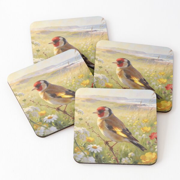 Item preview, Northumberland Goldfinch Meadow - Spring Coastal Wildlife Painting designed and sold by QuietCanvasArtworks.