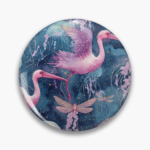 Item preview, Pink Cranes and Bioluminescent Jellyfish Pattern designed and sold by dcohea.