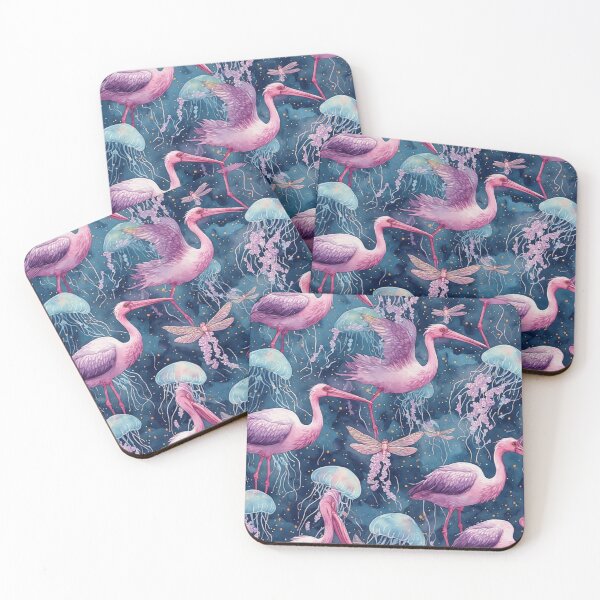 Item preview, Pink Cranes and Bioluminescent Jellyfish Pattern designed and sold by dcohea.