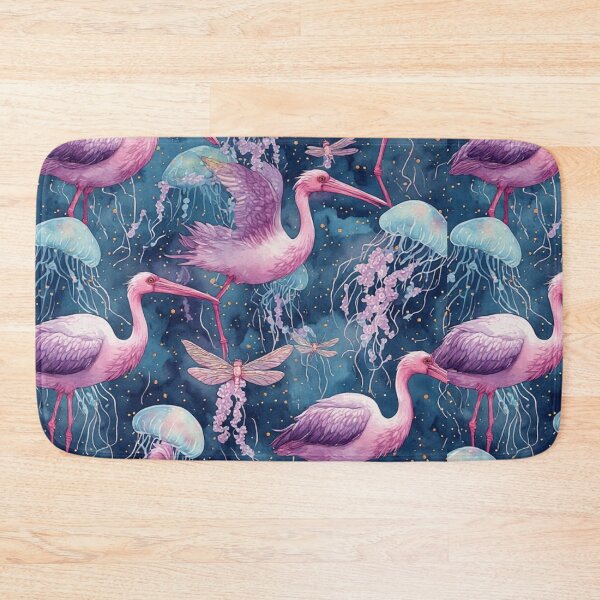 Item preview, Pink Cranes and Bioluminescent Jellyfish Pattern designed and sold by dcohea.