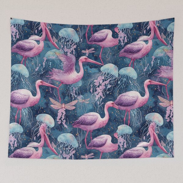 Item preview, Pink Cranes and Bioluminescent Jellyfish Pattern designed and sold by dcohea.