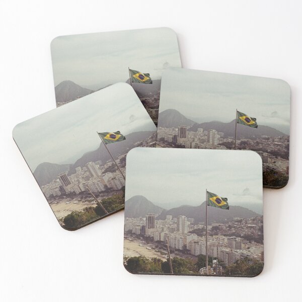 Item preview, Rio de Janeiro Vintage View – Brazilian Flag Over Copacabana | Travel Photography Print designed and sold by matchudaarts.