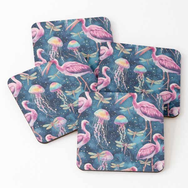 Item preview, Pink Cranes and Bioluminescent Jellyfish Pattern designed and sold by dcohea.
