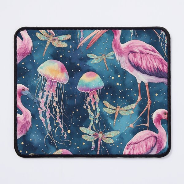 Item preview, Pink Cranes and Bioluminescent Jellyfish Pattern designed and sold by dcohea.