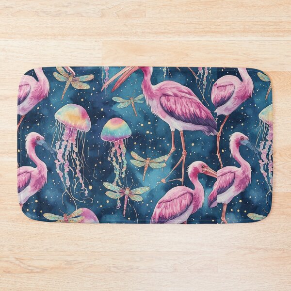 Item preview, Pink Cranes and Bioluminescent Jellyfish Pattern designed and sold by dcohea.