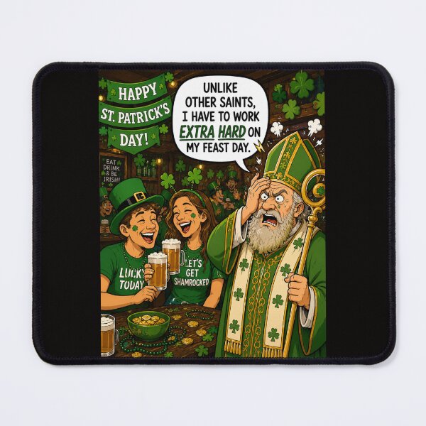 Item preview, Saint Patrick’s Day Be Like Working Overtime Funny Catholic Cartoon designed and sold by NapoliApparel.