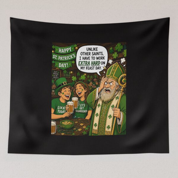 Item preview, Saint Patrick’s Day Be Like Working Overtime Funny Catholic Cartoon designed and sold by NapoliApparel.