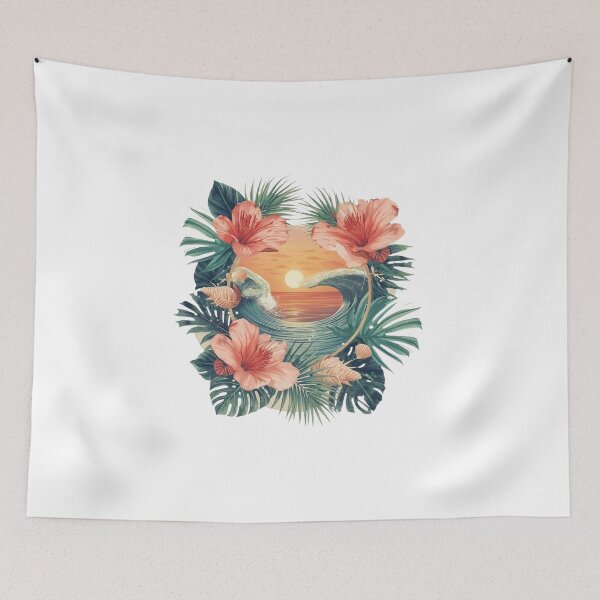 Item preview, Tropical Wave Hibiscus Floral Sunset Circle designed and sold by FAGMAVisuals.