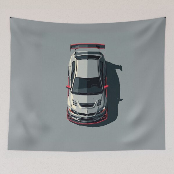 Item preview, Mitsubishi Lancer Evolution IX Grey and Orange JDM Top View Vector Illustration designed and sold by Motorline44.