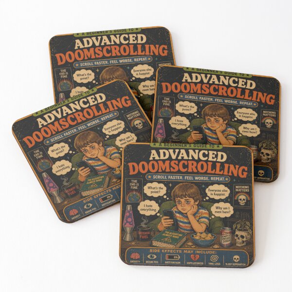 Item preview, Advanced Doomscrolling – Dark Humor Anxiety Retro Art designed and sold by 4TinyPaws.