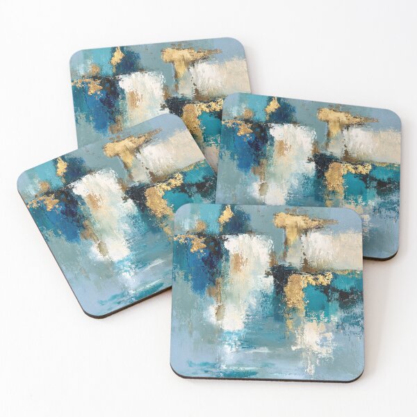 Item preview, Abstract Textured Blue Palette No. 05 - Golden Teal & Blue Abstract Impasto designed and sold by SlowRegardArt.