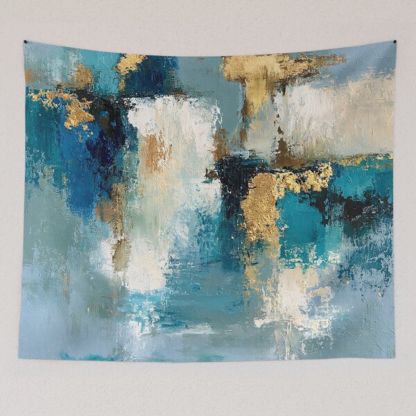 Item preview, Abstract Textured Blue Palette No. 05 - Golden Teal & Blue Abstract Impasto designed and sold by SlowRegardArt.