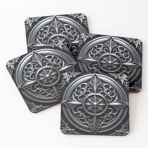 Item preview, Gothic Silver Ornate Compass Rose Metallic Relief designed and sold by CuteSlothWorld.