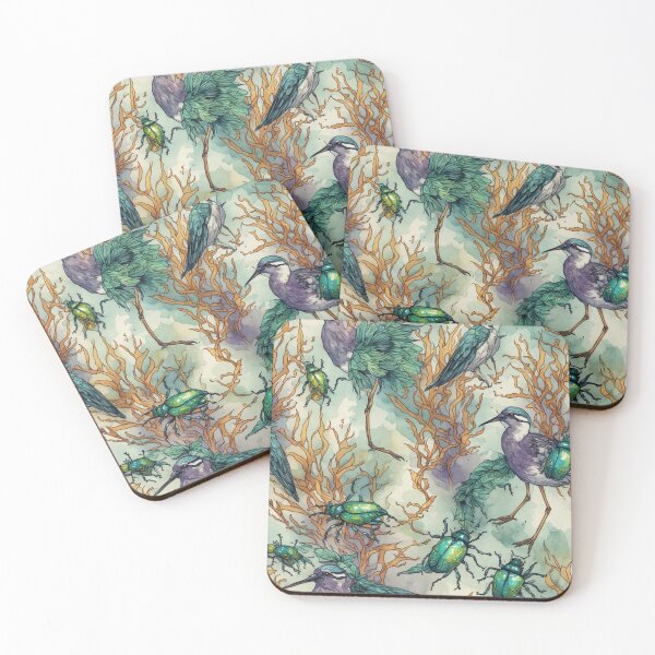 Item preview,  Mystical Coastal Wetlands Sandpipers and Emerald Jewel Beetles Pattern designed and sold by dcohea.