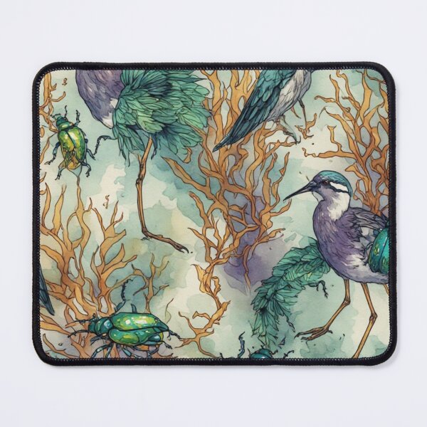 Item preview, Mystical Coastal Wetlands Sandpipers and Emerald Jewel Beetles Pattern designed and sold by dcohea.