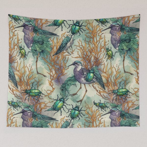 Item preview,  Mystical Coastal Wetlands Sandpipers and Emerald Jewel Beetles Pattern designed and sold by dcohea.