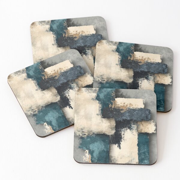 Item preview, Abstract Textured Blue Palette No. 07 - Geometric Teal & Neutral Abstract Blocks designed and sold by SlowRegardArt.