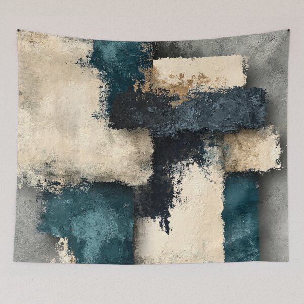 Item preview, Abstract Textured Blue Palette No. 07 - Geometric Teal & Neutral Abstract Blocks designed and sold by SlowRegardArt.