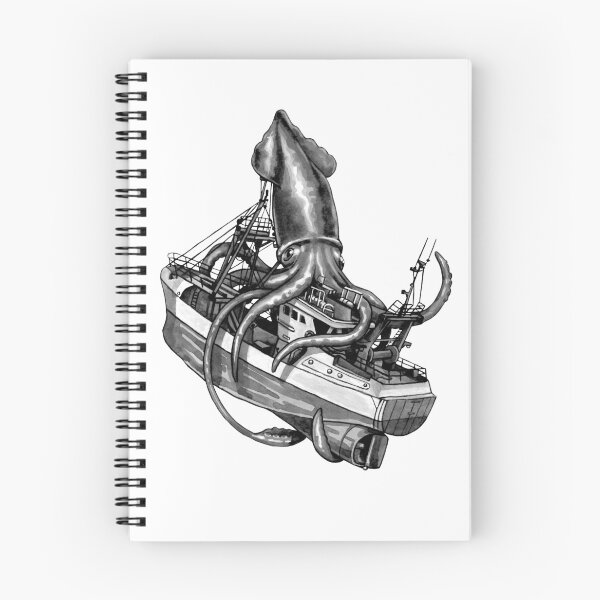 Item preview, Kraken Attacking Fishing Boat Monochrome designed and sold by Kelsey Worth.