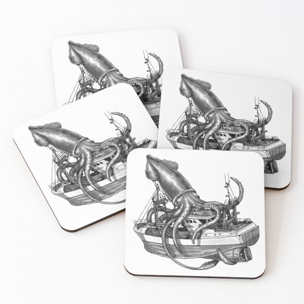 Item preview, Kraken Attacking Fishing Boat Monochrome designed and sold by Kelsey Worth.