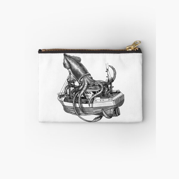 Item preview, Kraken Attacking Fishing Boat Monochrome designed and sold by Kelsey Worth.