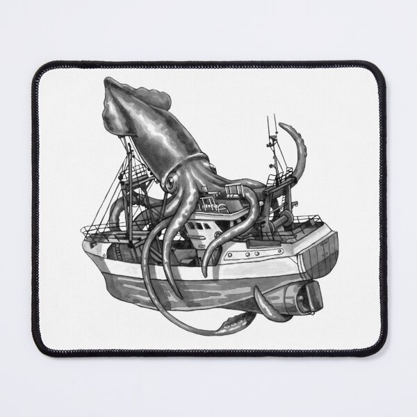 Item preview, Kraken Attacking Fishing Boat Monochrome designed and sold by Kelsey Worth.