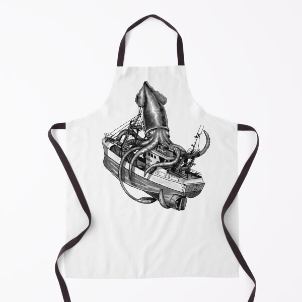 Item preview, Kraken Attacking Fishing Boat Monochrome designed and sold by Kelsey Worth.