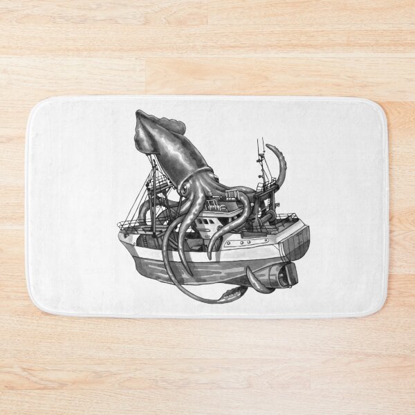 Item preview, Kraken Attacking Fishing Boat Monochrome designed and sold by Kelsey Worth.