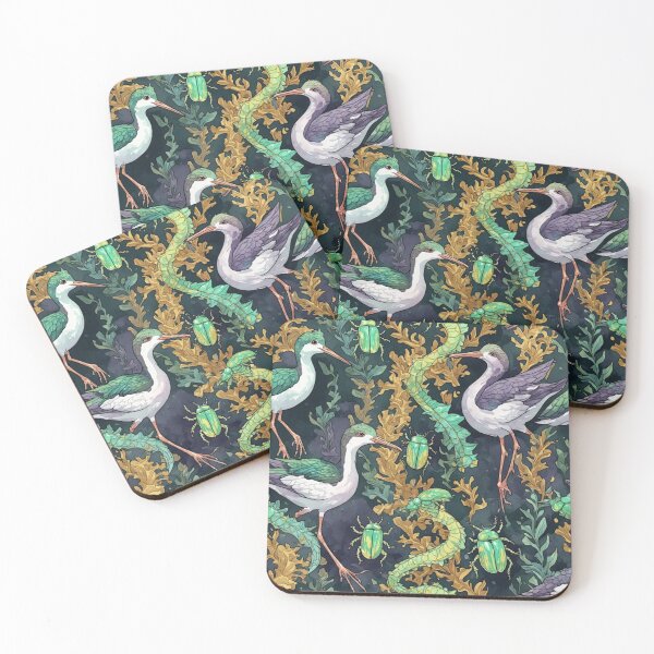 Item preview, Mystical Coastal Wetlands Sandpipers and Emerald Jewel Beetles Pattern designed and sold by dcohea.