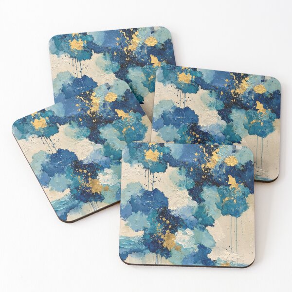 Item preview, Abstract Textured Blue Palette No. 09 - Blooming Blue & Gold Organic Forms Description: designed and sold by SlowRegardArt.