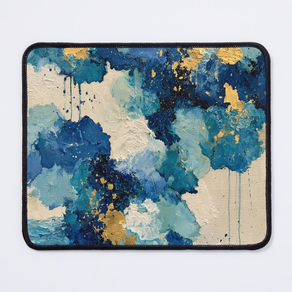 Item preview, Abstract Textured Blue Palette No. 09 - Blooming Blue & Gold Organic Forms Description: designed and sold by SlowRegardArt.
