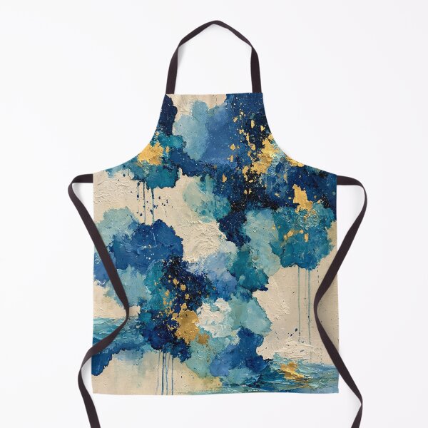 Item preview, Abstract Textured Blue Palette No. 09 - Blooming Blue & Gold Organic Forms Description: designed and sold by SlowRegardArt.