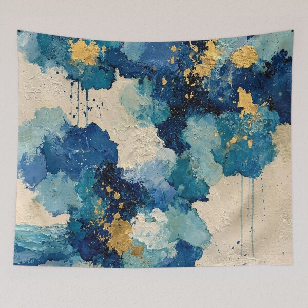 Item preview, Abstract Textured Blue Palette No. 09 - Blooming Blue & Gold Organic Forms Description: designed and sold by SlowRegardArt.