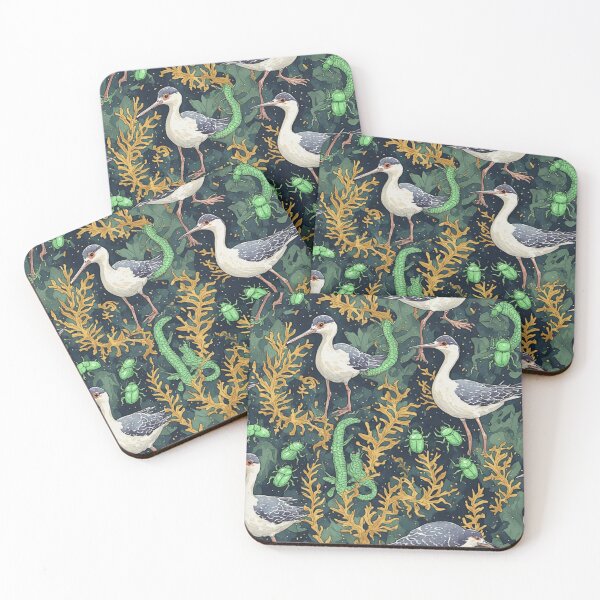 Item preview, Mystical Coastal Wetlands Sandpipers and Emerald Jewel Beetles Pattern designed and sold by dcohea.