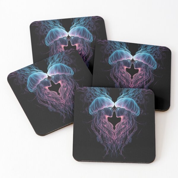 Item preview, Twin Jellyfish Lovers Glowing Symmetry Dark Art designed and sold by FAGMAVisuals.