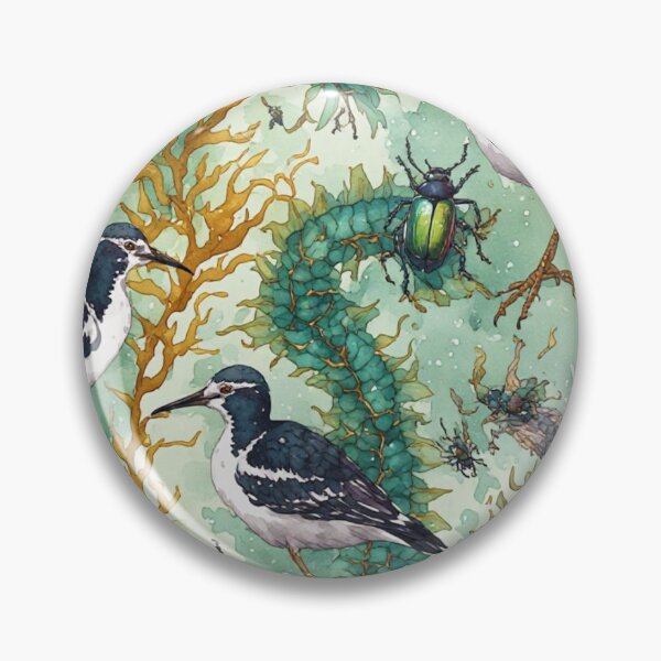 Item preview, Mystical Coastal Wetlands Sandpipers and Emerald Jewel Beetles Pattern designed and sold by dcohea.