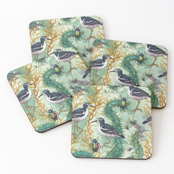 Item preview, Mystical Coastal Wetlands Sandpipers and Emerald Jewel Beetles Pattern designed and sold by dcohea.