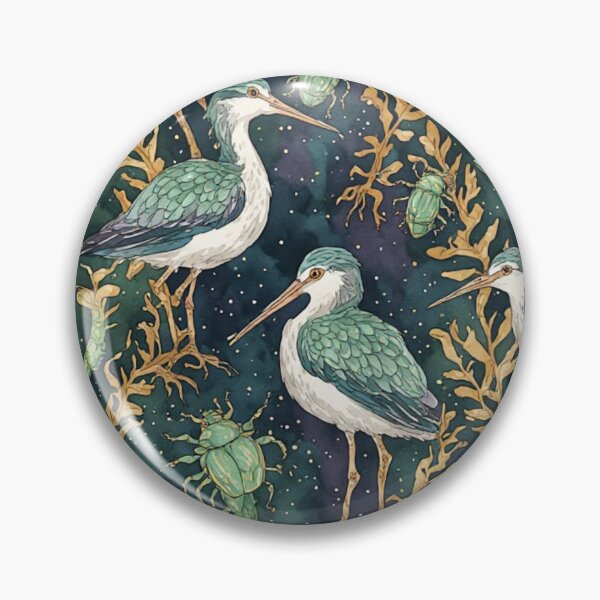 Item preview, Mystical Coastal Wetlands Sandpipers and Emerald Jewel Beetles Pattern designed and sold by dcohea.