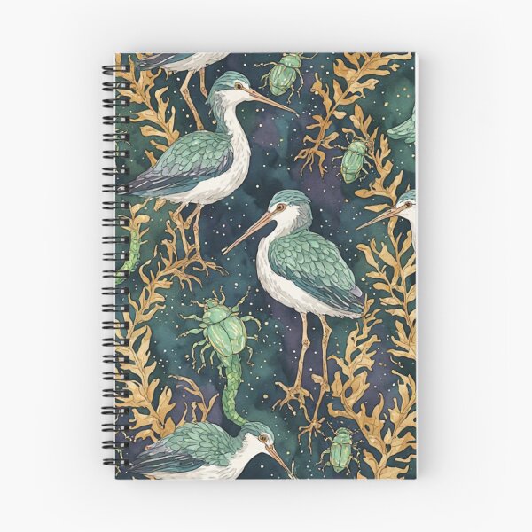 Item preview, Mystical Coastal Wetlands Sandpipers and Emerald Jewel Beetles Pattern designed and sold by dcohea.