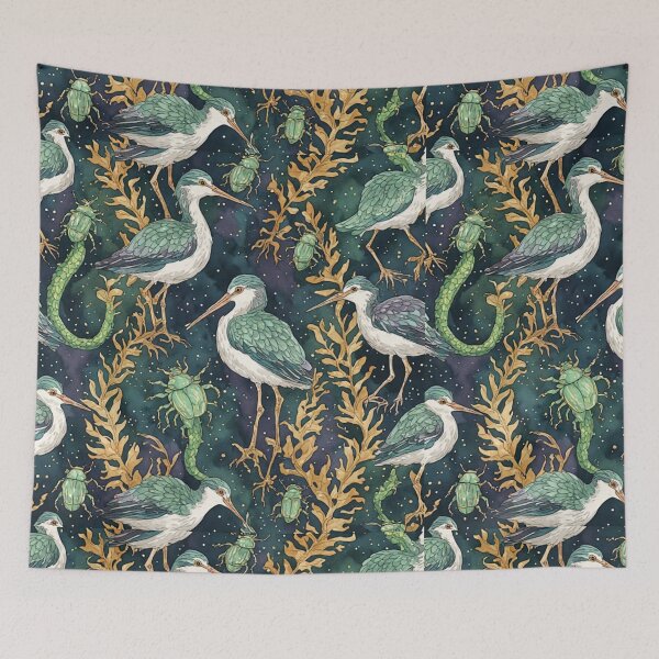 Item preview, Mystical Coastal Wetlands Sandpipers and Emerald Jewel Beetles Pattern designed and sold by dcohea.