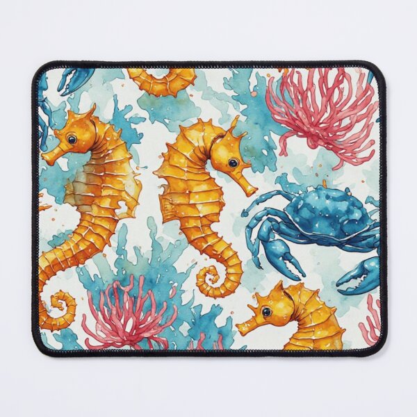 Item preview, Watercolor Ocean Wonders Golden Seahorses and Blue Crabs Pattern designed and sold by dcohea.