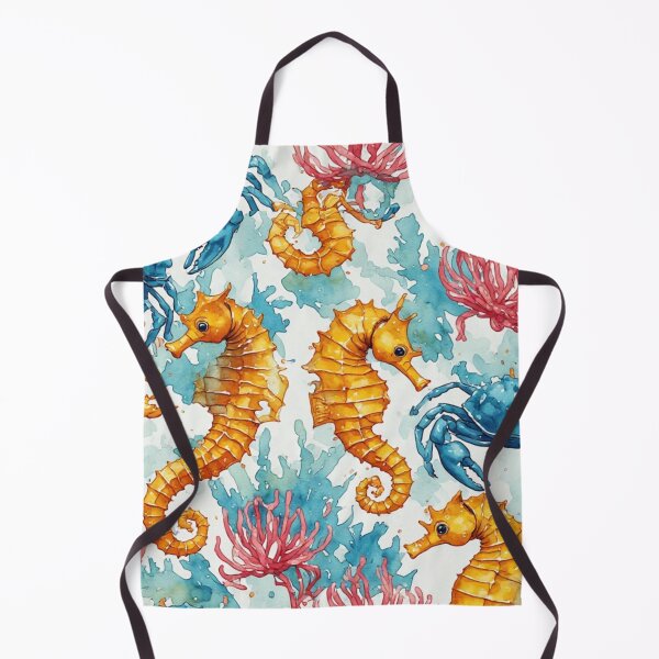 Item preview, Watercolor Ocean Wonders Golden Seahorses and Blue Crabs Pattern designed and sold by dcohea.