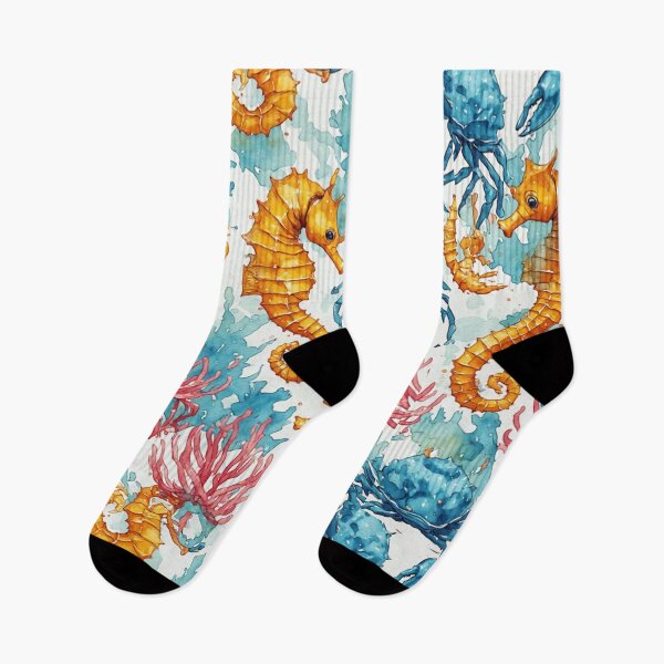 Item preview, Watercolor Ocean Wonders Golden Seahorses and Blue Crabs Pattern designed and sold by dcohea.