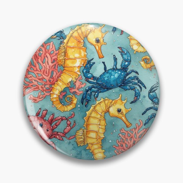Item preview, Watercolor Ocean Wonders Golden Seahorses and Blue Crabs Pattern designed and sold by dcohea.